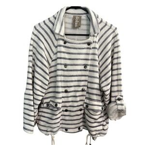 Anthropologie Dolan Jacket Cotton XS Stripe Double Breasted Black Nautical Loose
